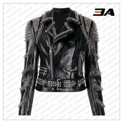 Black Lambskin Perfecto Spike-Stud Biker Jacket