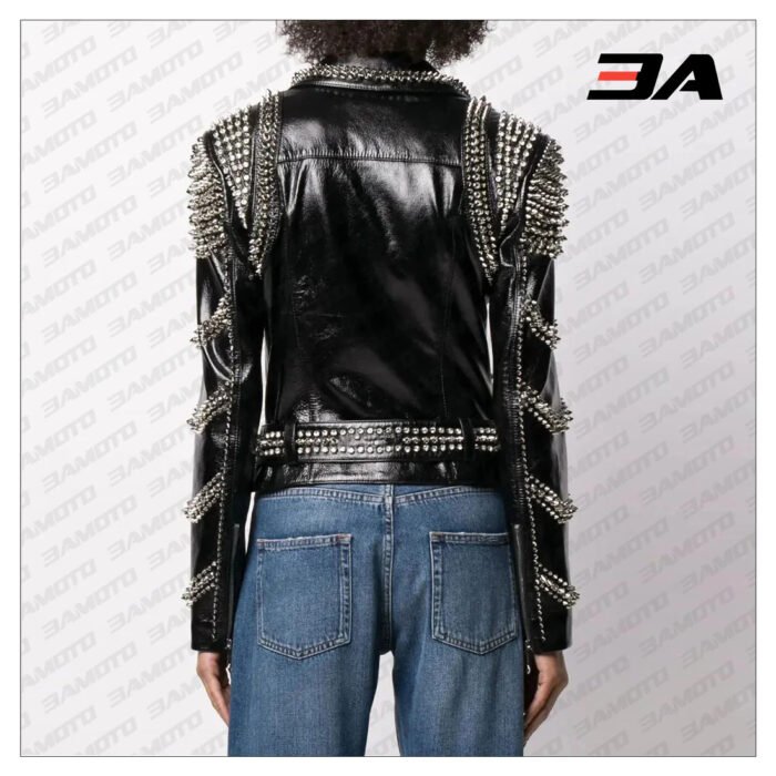 Black Lambskin Perfecto Spike-Stud Biker Jacket