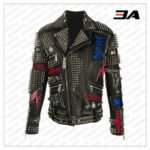 Biker Rock Studded and Embroidered Leather Jacket