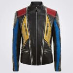 Mens Philipp Full Studded Multicolor Leather Jacket