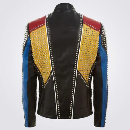 Mens Philipp Full Studded Multicolor Leather Jacket