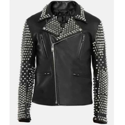 Black Studded Leather Jacket Mens