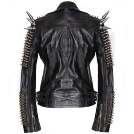 Men Silver Studded Long Spiked Leather Jacket