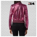 Pink Metallic Bomber Studded Biker Jacket