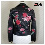 Embellished Silver Studded Embroidered Leather Jacket