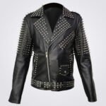 Men Spike Studded Punk Style Real Leather Jacket