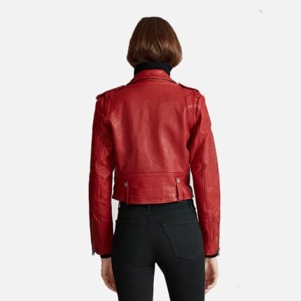 Women Moto Real Red Leather Jacket