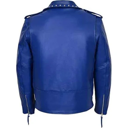 Mens Designer Studded Leather Jacket Blue with Wasit Belt