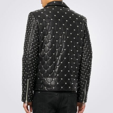 Men Fashion Leather Jacket With Silver Studs