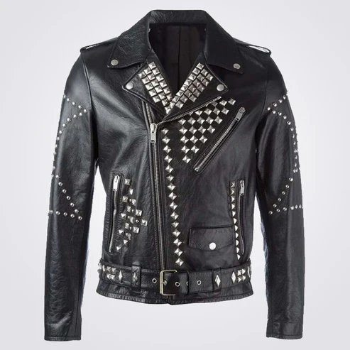 Men Black Biker Leather Jacket with Studs