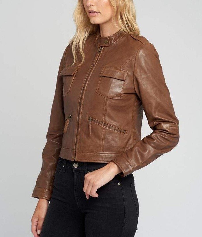 Indiana Brown Cafe Racer Women Leather Jacket