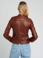 Jessy Brown Cafe Race Stand Collar Leather Jacket