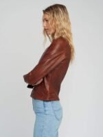 Jessy Brown Cafe Race Stand Collar Leather Jacket