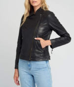 Eve Vintage Lapel Collar Black Leather Jacket