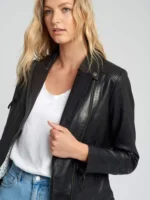 Eve Vintage Lapel Collar Black Leather Jacket