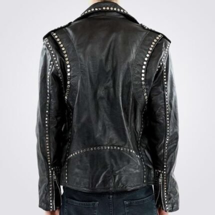 Men's Black Leather Party Jacket with Studs