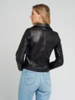 Ella Quilted Hands Black Biker Leather Jacket