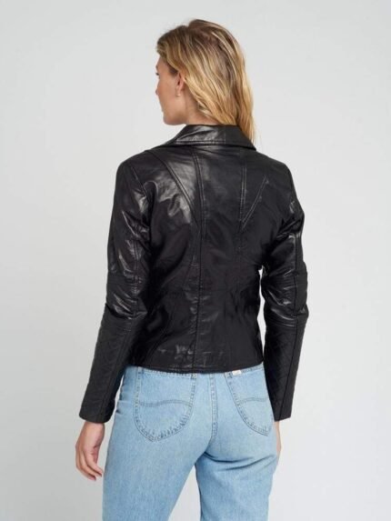 Women Asymmetrical Quilted Black Motorcycle Leather Jacket