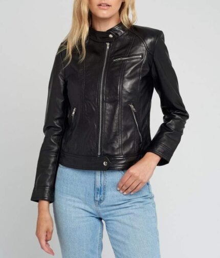 Womens Cafe Racer Black Leather Jacket