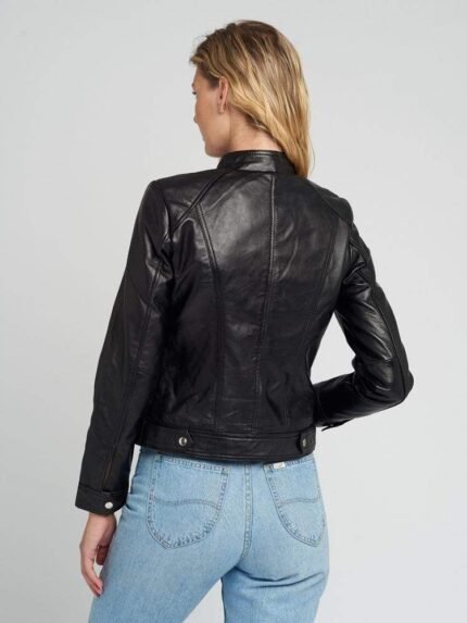 Womens Cafe Racer Black Leather Jacket