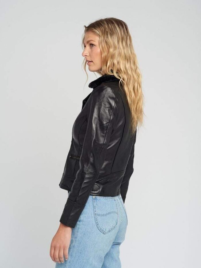 Women B3 Bomber Black Sheepskin Shearling Leather Jacket