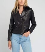 Women B3 Bomber Black Sheepskin Shearling Leather Jacket