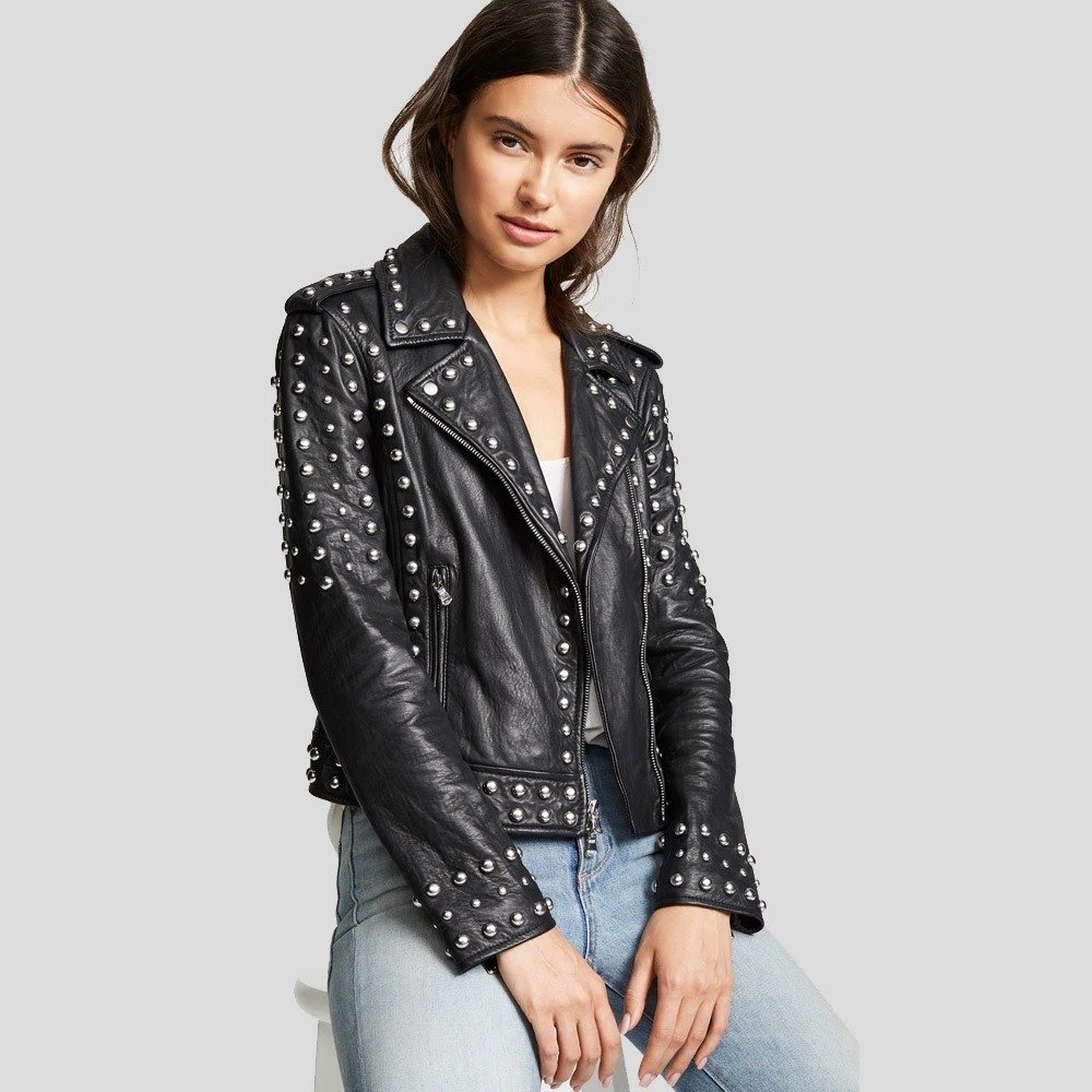 Womens Black Studded Leather Jacket