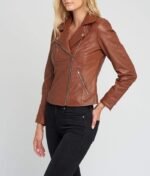 Liza Brown Notch Collar Leather Jacket