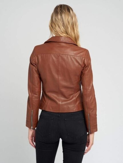 Liza Brown Notch Collar Leather Jacket