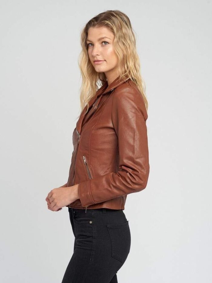 Liza Brown Notch Collar Leather Jacket