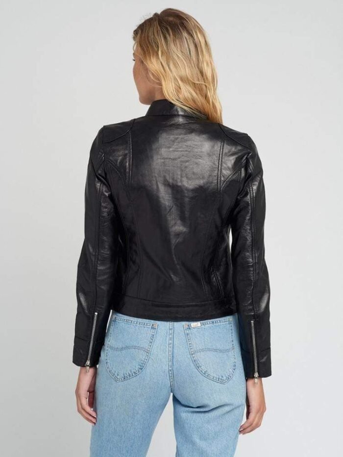 Kathy Black Cafe Racer Leather Jacket