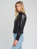 Kathy Black Cafe Racer Leather Jacket