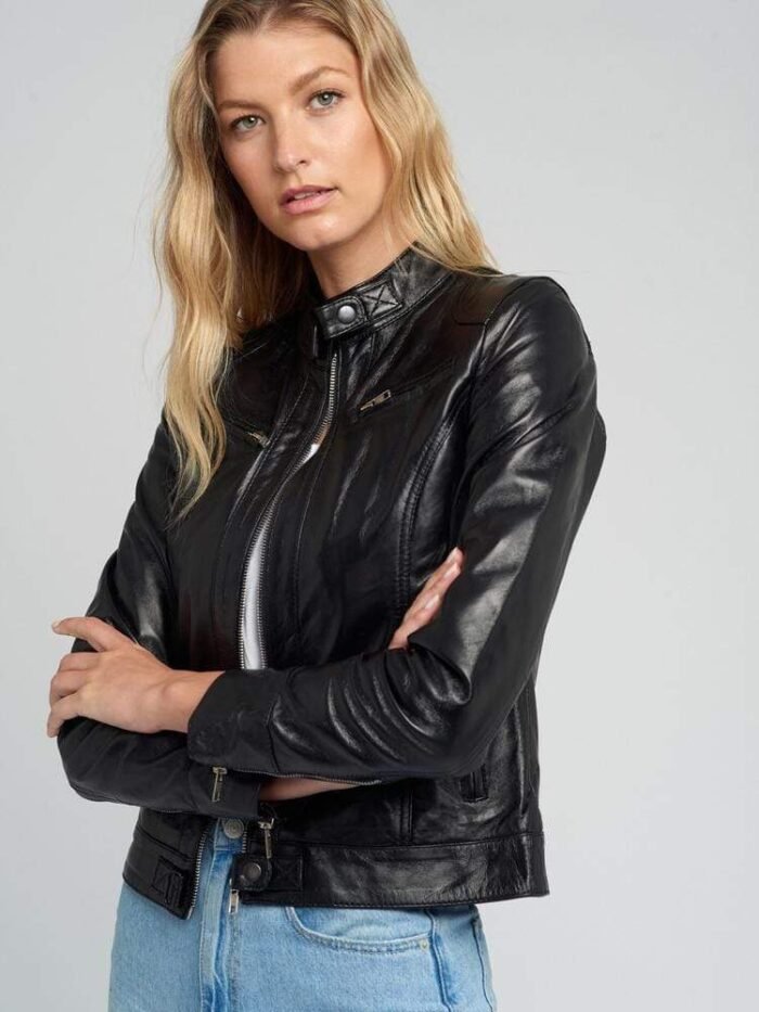 Kathy Black Cafe Racer Leather Jacket