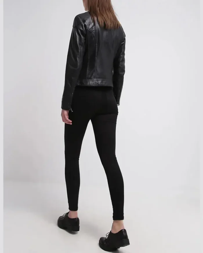 Callie Black Leather Cafe Racer Jacket