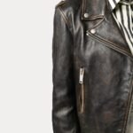 Womens Black Distressed Biker Leather Jacket