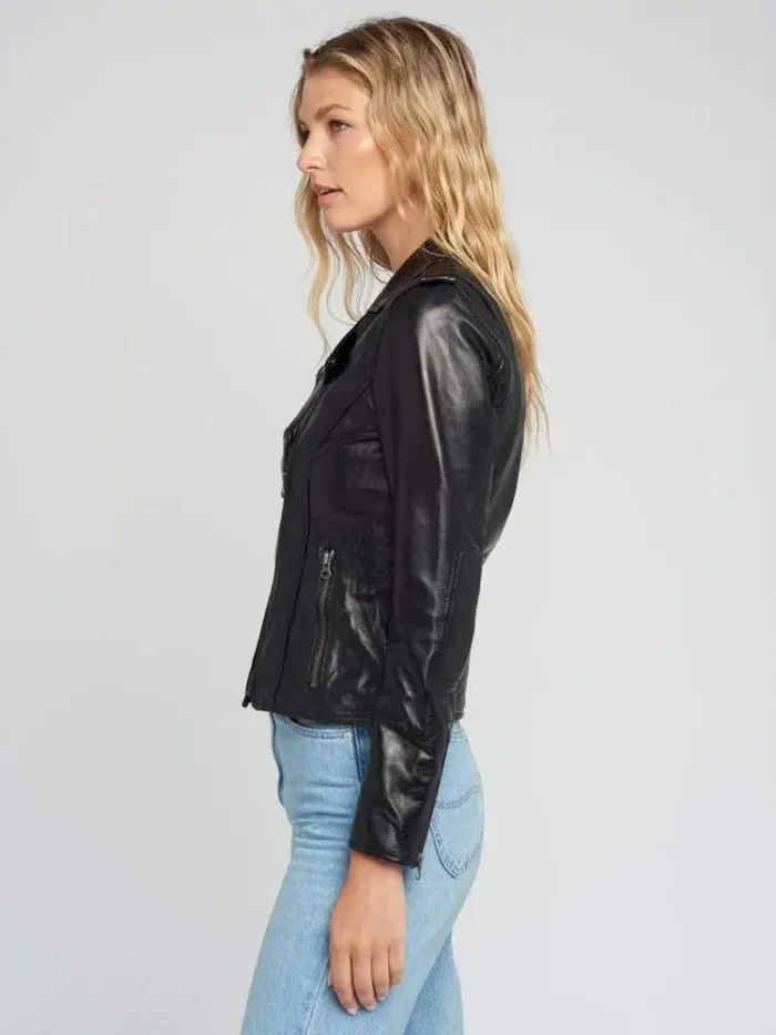 Ella Biker Asymmetrical Notch Collar Womens Leather Jacket