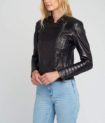 Eve Vintage Cafe Racer Quilted Black Leather Jacket