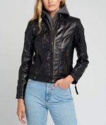 Eliza Black Removable Hooded Leather Jacket