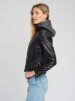 Eliza Black Removable Hooded Leather Jacket