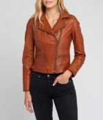 Monica Ladies Tanned Asymmetrical Moto Leather Jacket