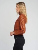 Monica Ladies Tanned Asymmetrical Moto Leather Jacket