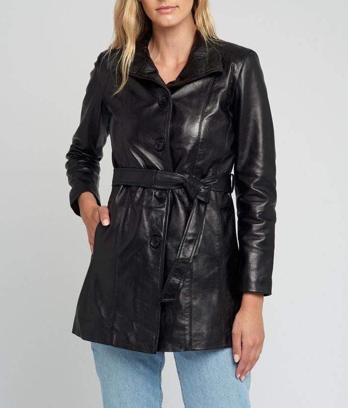 Nora Belted Black Leather Jacket