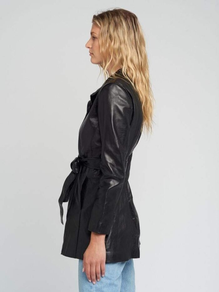 Nora Belted Black Leather Jacket