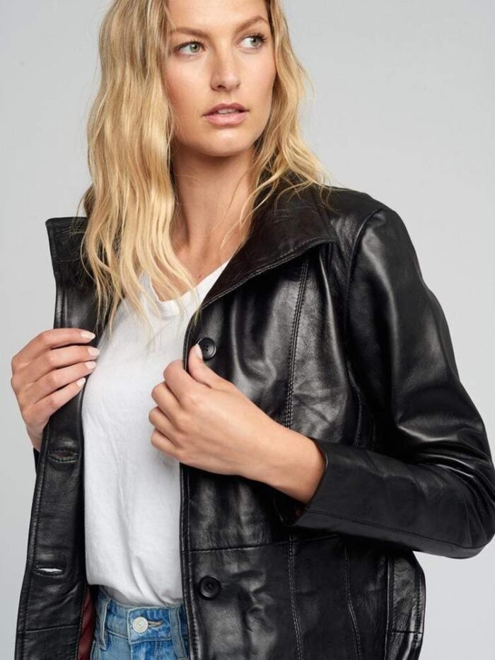 Nora Belted Black Leather Jacket