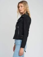 Liza Black Suede Notch Collar Leather Jacket