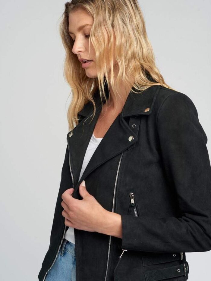 Liza Black Suede Notch Collar Leather Jacket