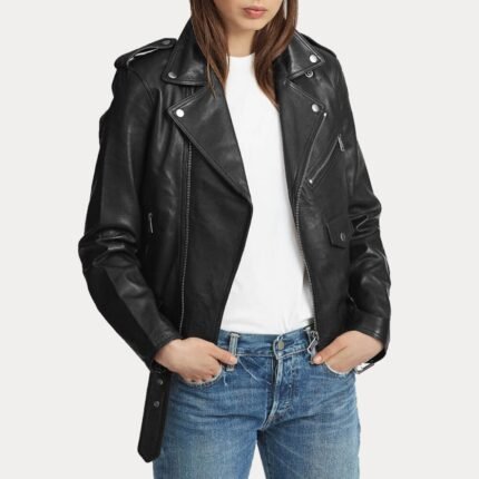 Women Lambskin Moto Leather Jacket