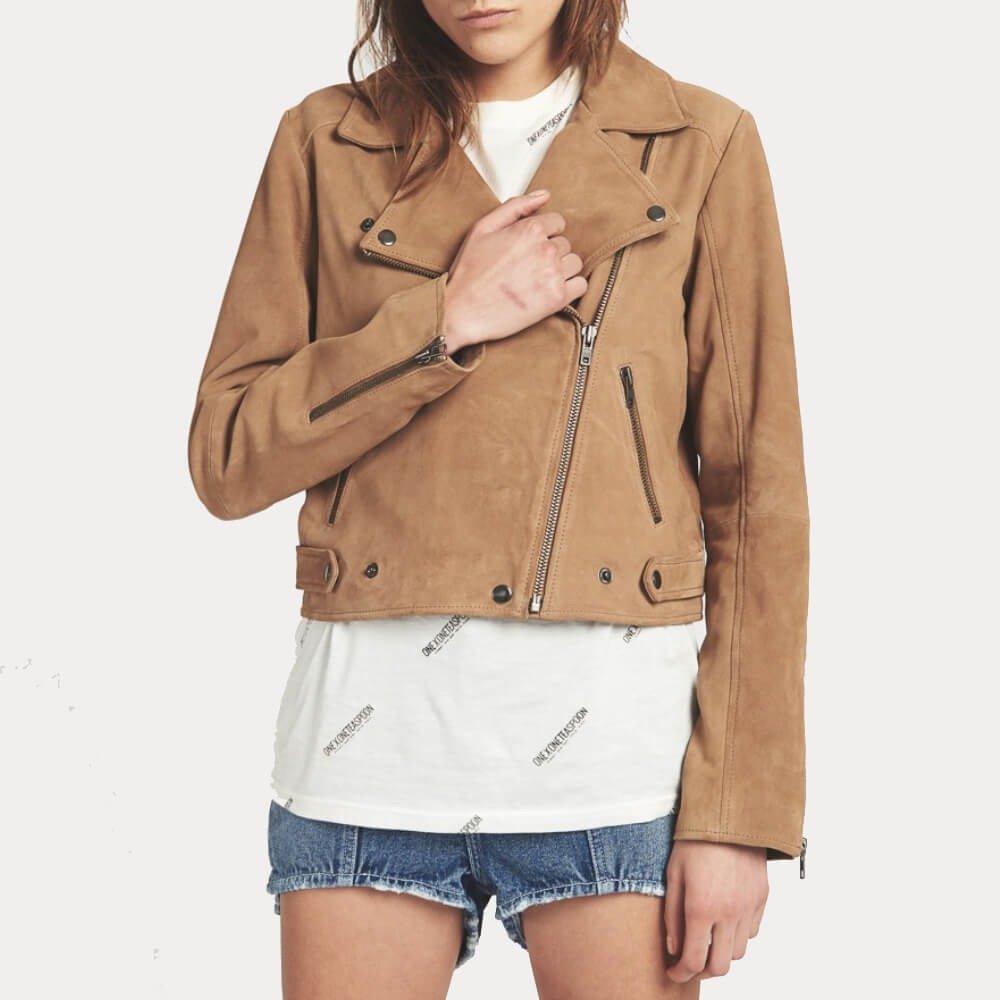 Women Peaches Suede Biker Style Jacket