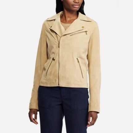 Women Jasmine White Suede Iconic Classic Leather Jacket