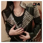 New Handmade Women's Black Fashion Studded Punk Style Leather Jacket